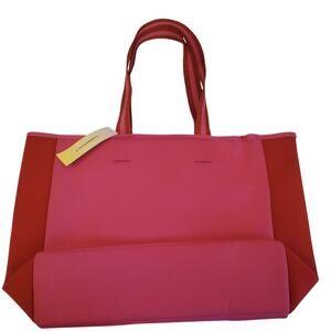 Summersalt Beach Tote Pink Hibiscus and Red Lava Neoprene Bag